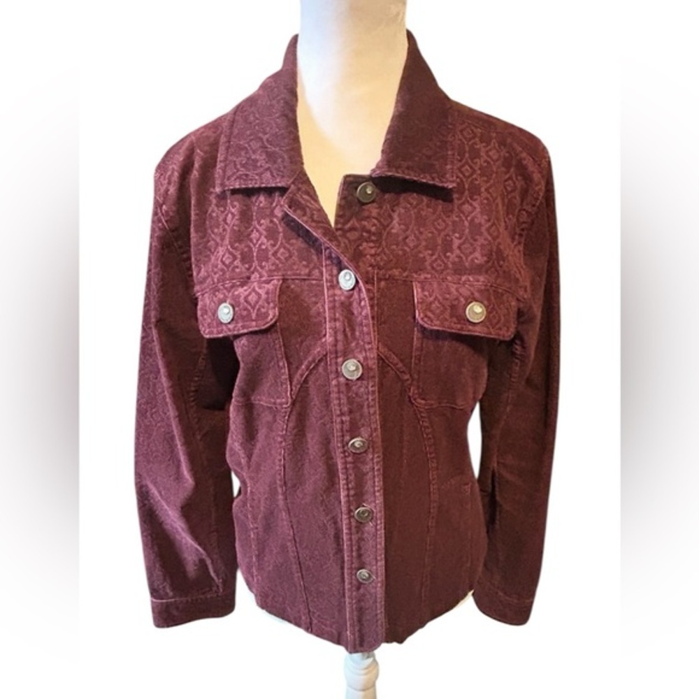 Christopher & Banks size M Deep Burgundy Stretch Corduroy Jean Jacket